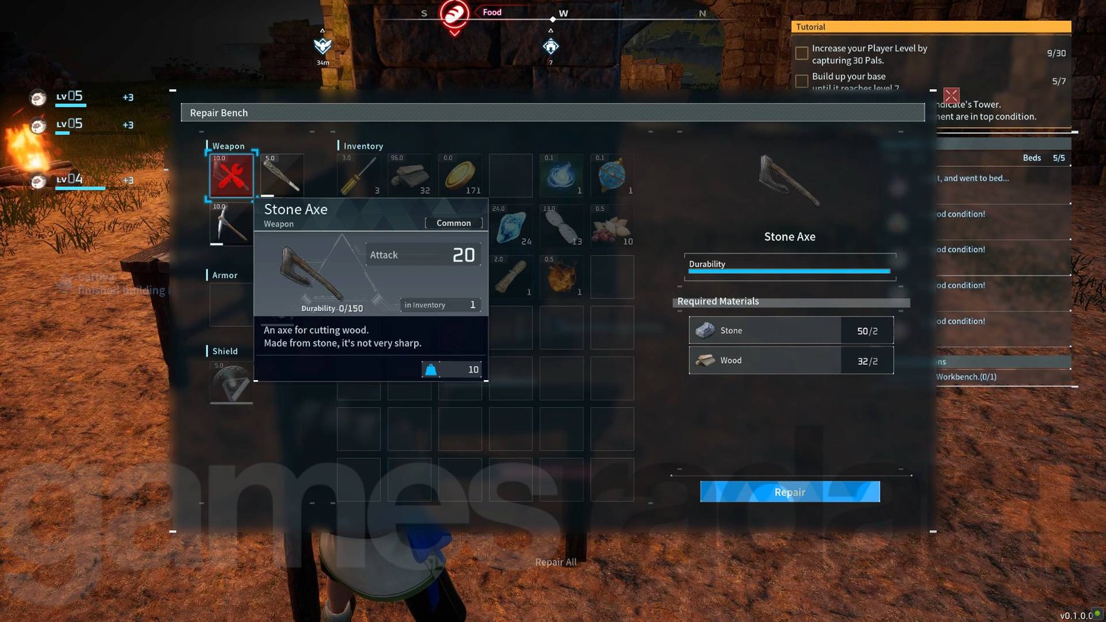Using a repair bend on Palworld weapons