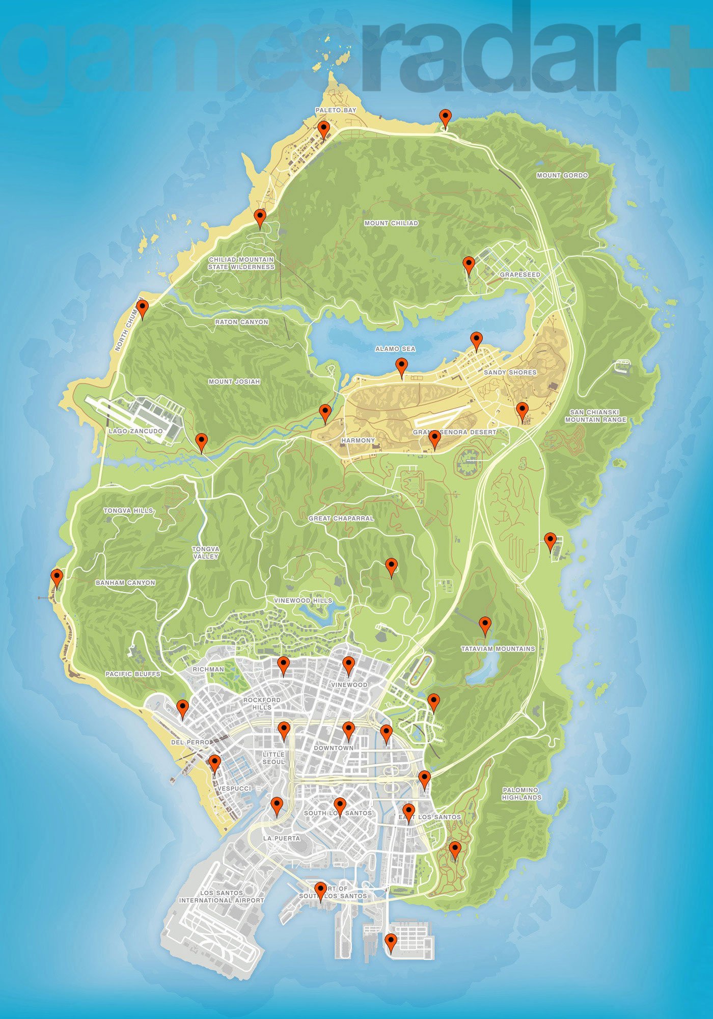 GTA Online Gun Van map showing all possible locations