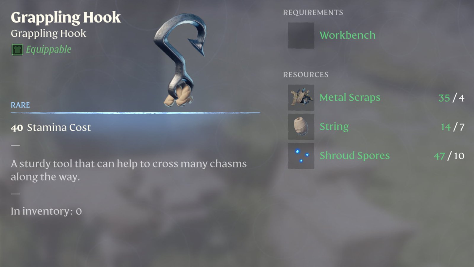 Enshrouded grappling hook crafting recipe