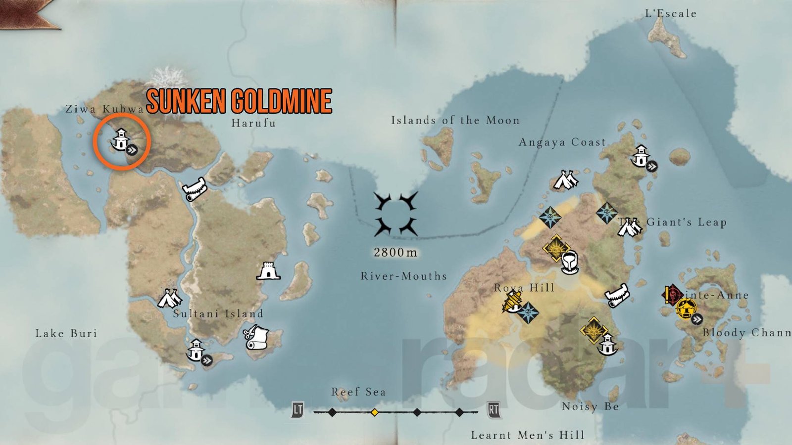 Skull and Bones Sunken Goldmine location on map