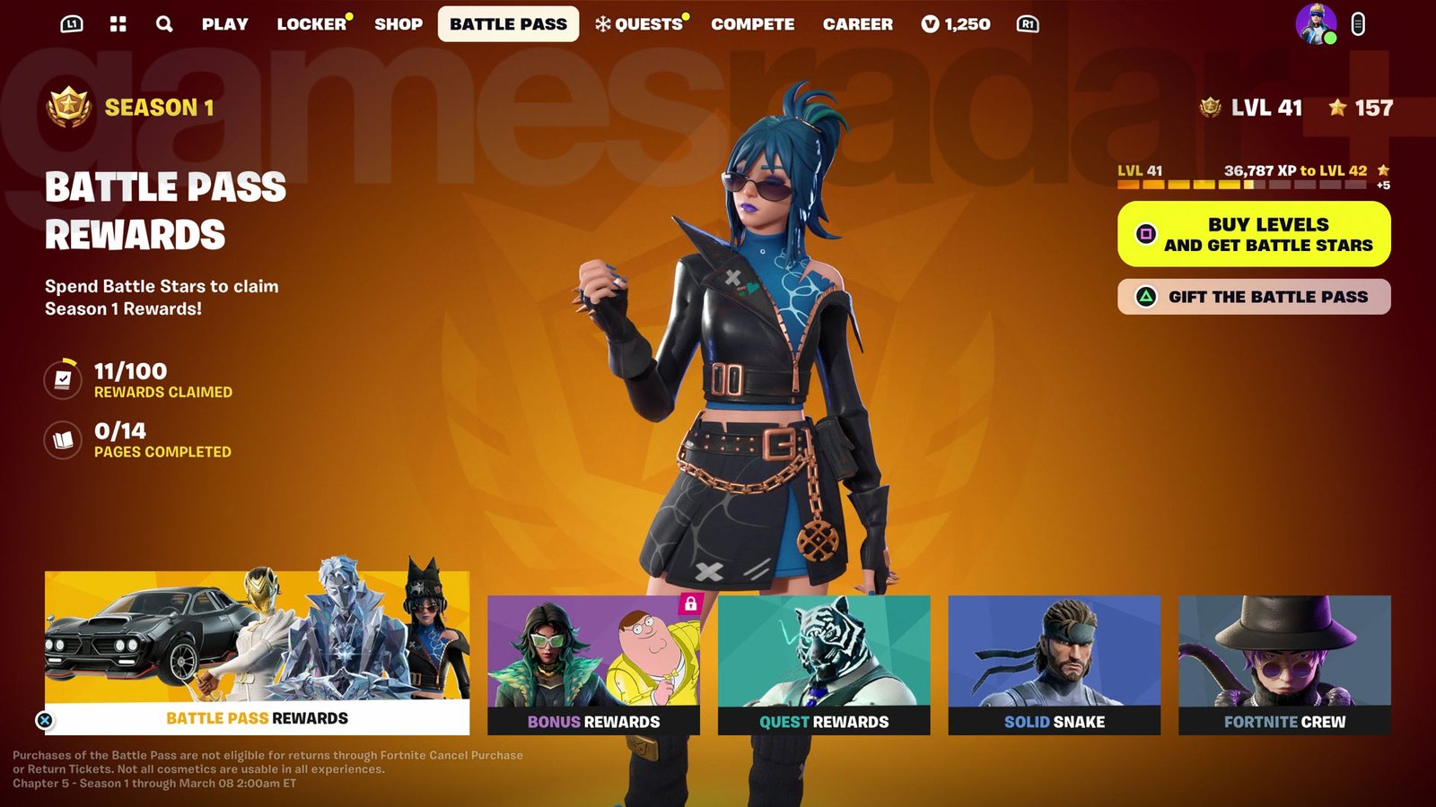 Fortnite Chapter 5 Season 1 Battle Pass screen