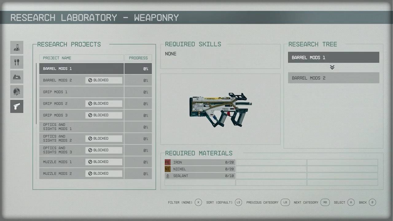 Starfield crafting and research