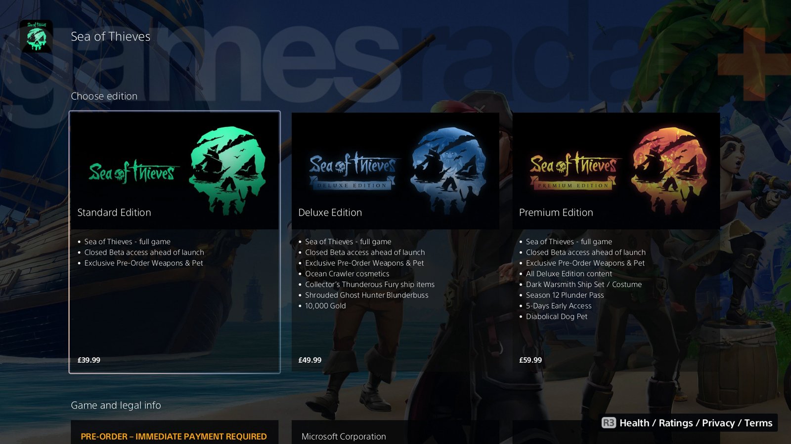 Sea of Thieves preorder for PS5 beta access