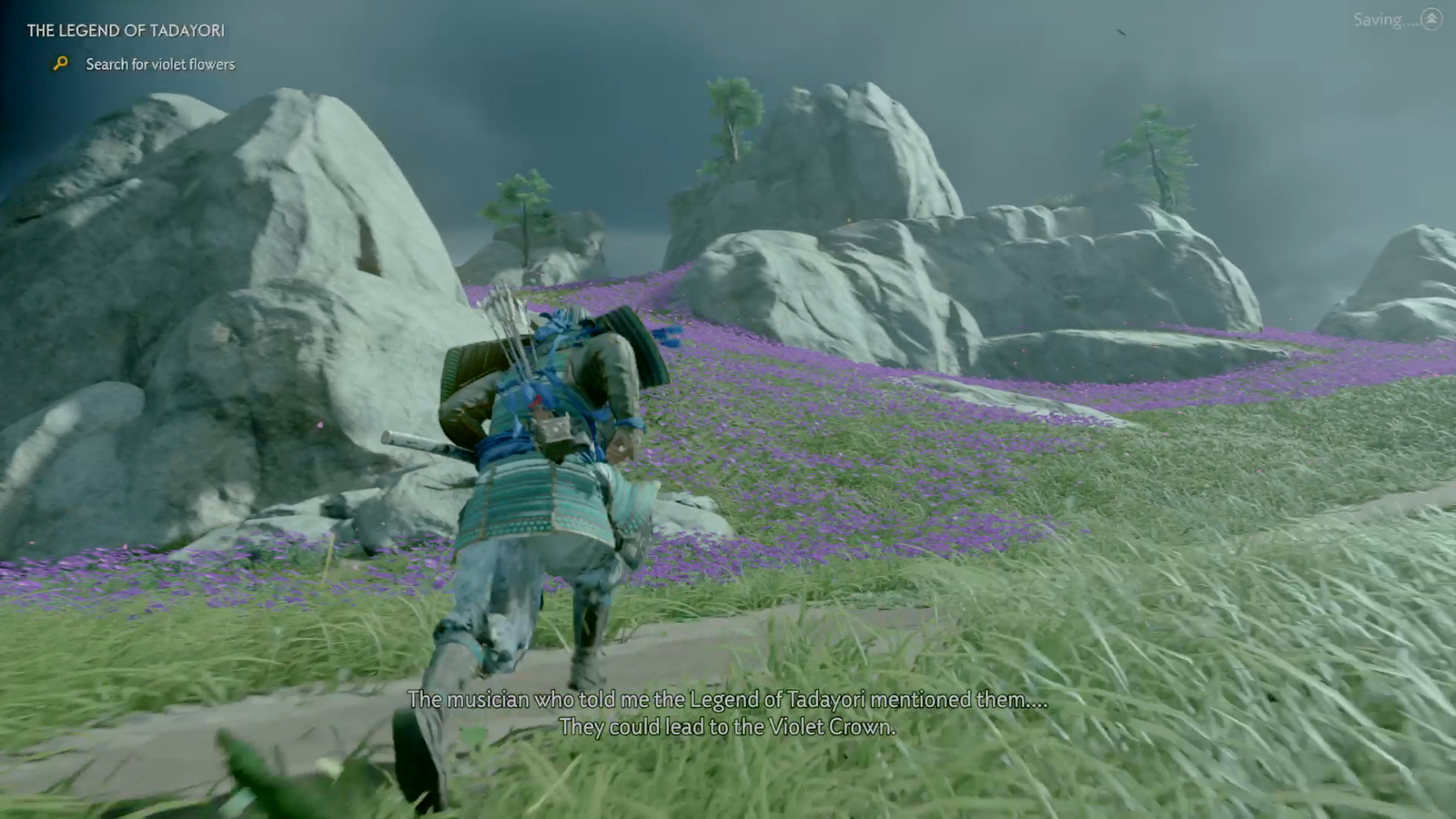 Ghost of Tsushima Mythic Tales: Legend of Tadayori violet flowers