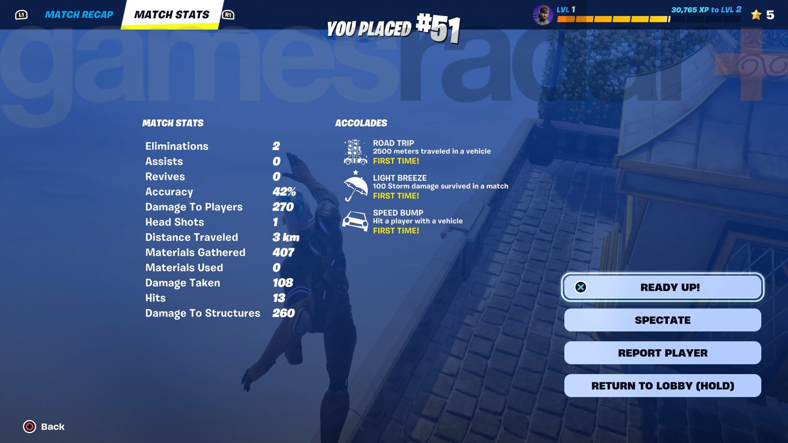 Fortnite Accolades in the match stats summary