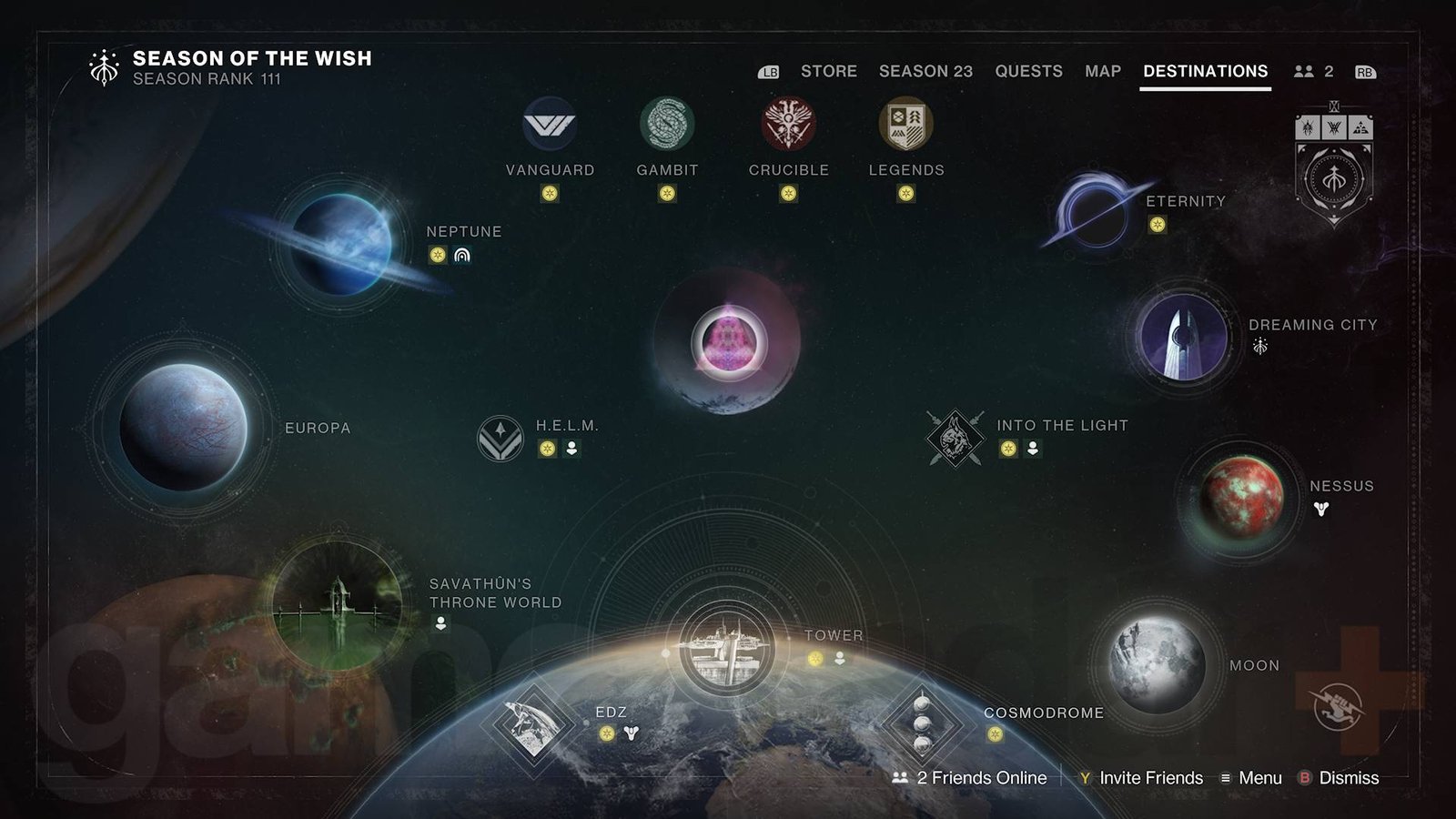 Destiny 2 director screen showing destinations