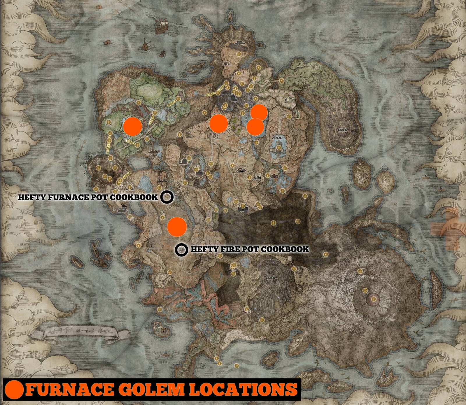 A map of all Furnace Golem locations in Elden Ring Shadow of the Erdtree