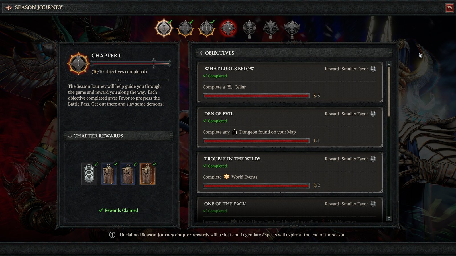 Diablo IV Chapter 1 season journey