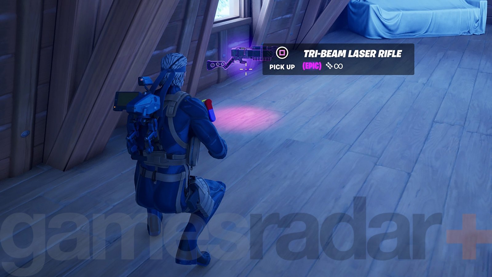 Finding a Fortnite Tri-Beam Laser Rifle as floor loot