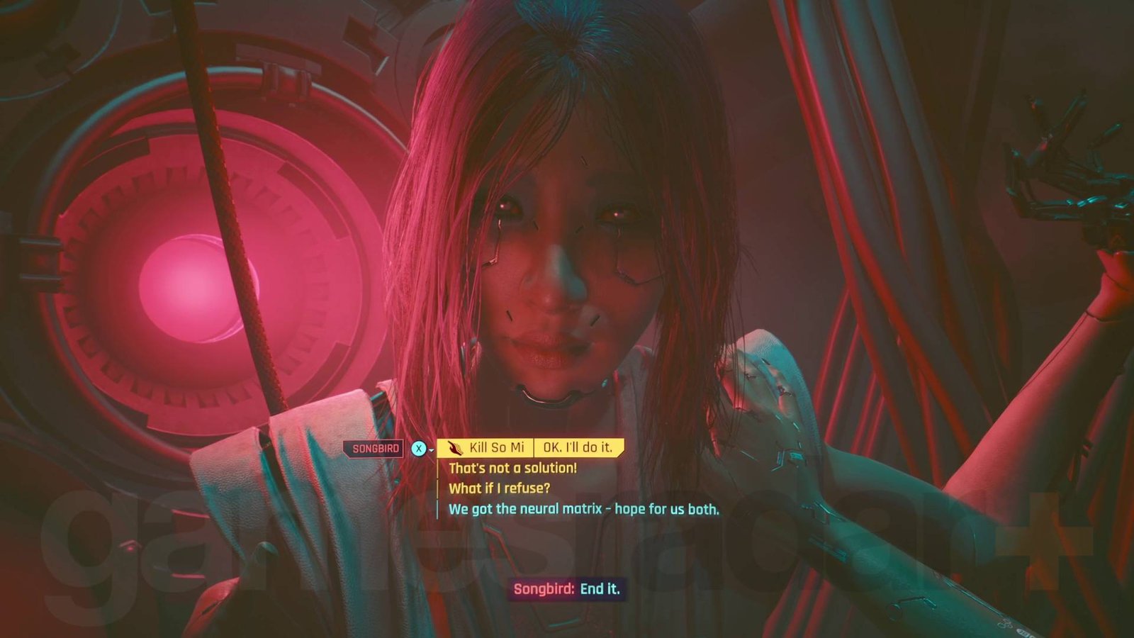 Cyberpunk 2077 Phantom Liberty endings kill So Mi option in Cynosure bunker core