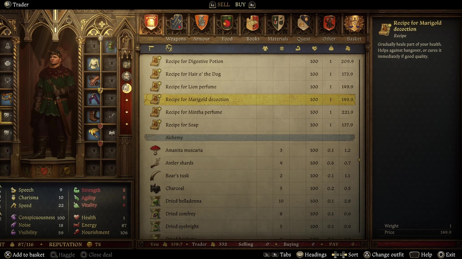 Рецепт отвара ноготков в аптеке в Kingdom Come Deliverance 2
